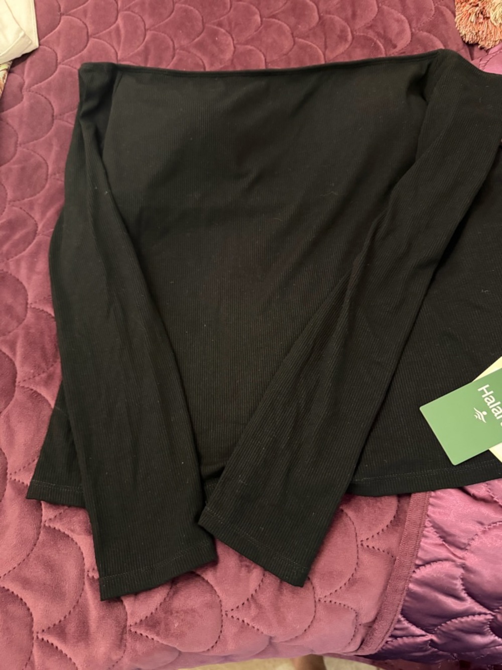 HALARA Black Ribbed Off-Shoulder Long Sleeve Top. Never worn. Not my vibe